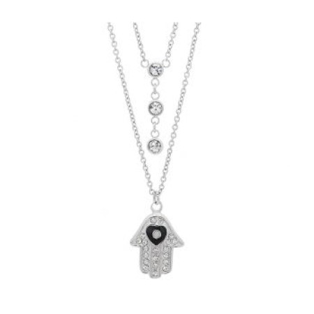Ladies Stainless Steel Hamsa and CZ Stones Necklace two necklaces