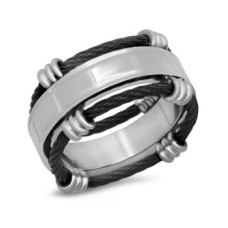Men's Stainless Steel Ring and Black IP Wire Ring