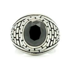 Steel Ring with Simulated Black Stone 