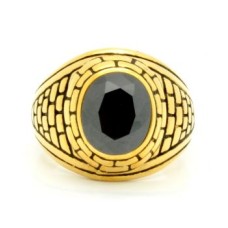 Gold Plated Ring with Simulated Black Stone 18 Kt