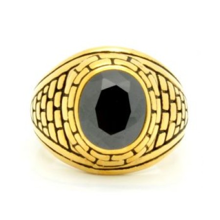 Gold Plated Ring with Simulated Black Stone 18 Kt