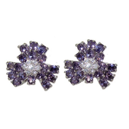 Cz Flower Earring Special 1 inch Amethyst Crystal