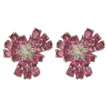 Cz Fushia Flower Earring Special 1 inch