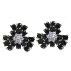 Cz Jet Black Flower Earring Special 1 inch