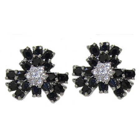 Cz Jet Black Flower Earring Special 1 inch