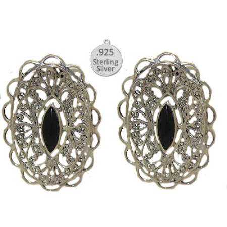 Wholesale Sterling Silver CONCH Earrings Genuine Black Onyx