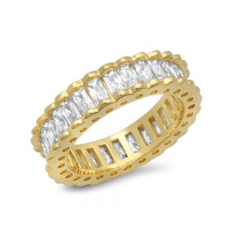 18kt Gold Plated Brass Ring With Baguette Cz Stones
