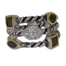 Triple Row Cz Cable Ring Austrian Crystal Jet Black