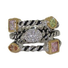 Triple Row Cz Cable Ring Austrian Crystal Light Multi