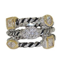 Triple Row Cz Cable Ring Austrian Crystal Clear White