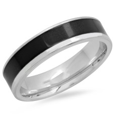 Stainless Steel Band Ring with Black IP