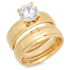 Gold Plated Stainless Steel Double Engagement Ring 18 Karat Gold