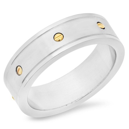 Stainless Steel Ring Gold Plated Dots Design