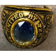 US Navy Ring with blue sapphire crystal on heavy 18 karat