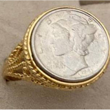 Liberty Silver Mercury Dime coin ring