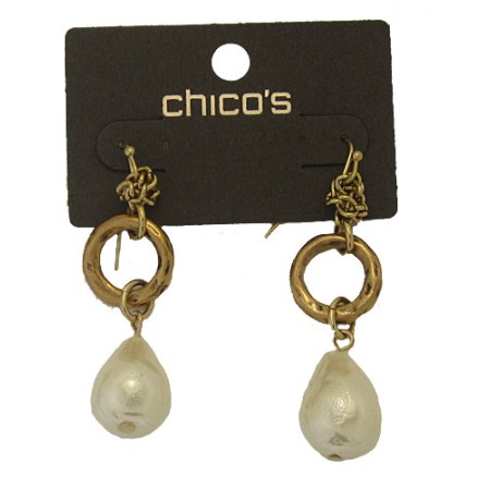 Chico Earrings hoop, chain & pearl carded NWT 