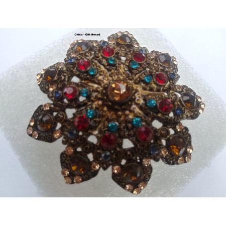 Chico Brooch Multi Color Stones gift boxed NWT 