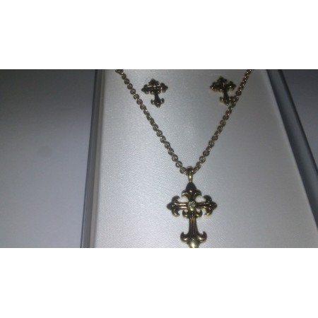 Gold Cross Earring Necklace set