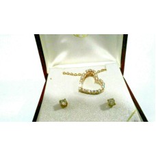 Cubic Zirconia Floating Heart Pendant and Earring set 