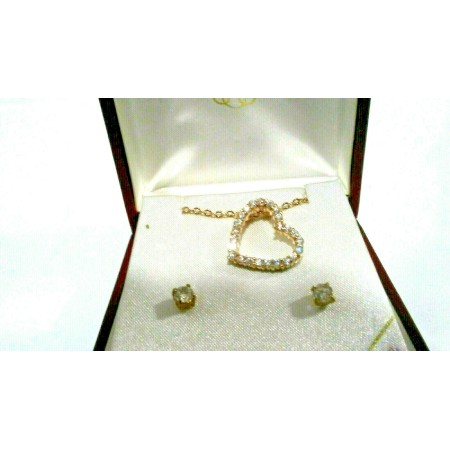 Cubic Zirconia Floating Heart Pendant and Earring set 