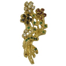 Semi Precious and Precious Stone Bouquet Pin Brooch Sterling Silver