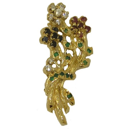 Semi Precious and Precious Stone Bouquet Pin Brooch Sterling Silver