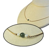 Genuine Round Green Jade and 12 karat Gold Filled Necklace 