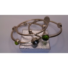 3 Pcs Bracelet set with Olive and light smokey topaz stones on hammered silver 