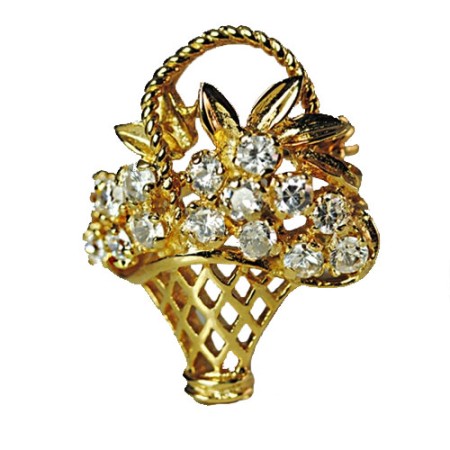 Flower Basket Brooch in 925 Sterling Silver 24 Kt Yellow Gold