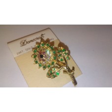 Sun Flower 925 Sterling Silver and Gold Gemstone Brooch