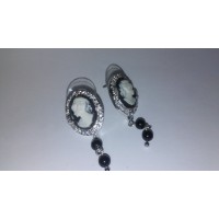 Cameo and Cubic Zirconia Sterling Silver Earrings