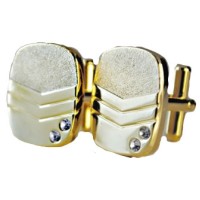 Mens Gold Plate Cuff Links Cubic Zirconia 