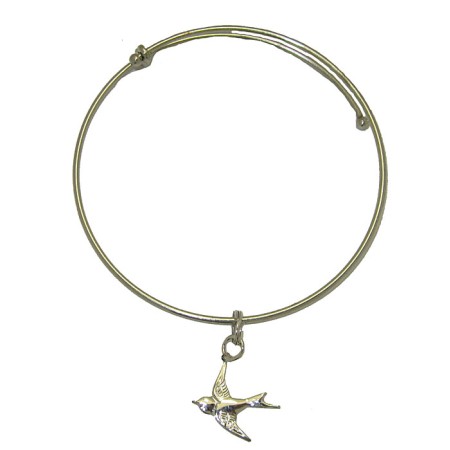 Expandble Bracelet in Sterling Plate And Sterling Charm Bird