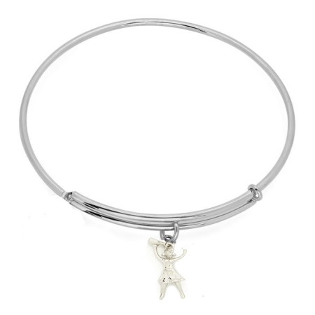 Expandble Bracelet in Sterling Plate And Sterling Charm Cheerleader with megaphone 