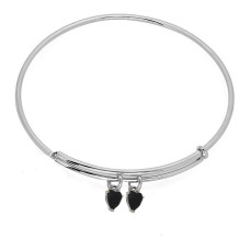 Expandble Bangle in Sterling And Crystal Heart Charm