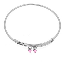 Expandble Bangle in Sterling And Crystal Heart Charm