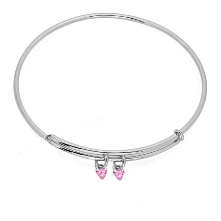 Expandble Bangle in Sterling And Crystal Heart Charm