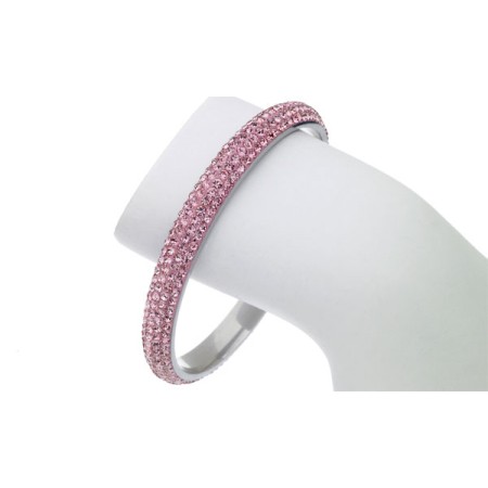 Pink 4 Row Austrian Crystal Stainless Steel Bangle