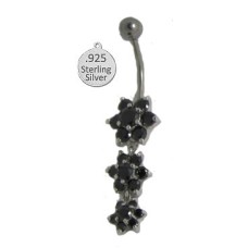 Jet 925 Wholesale terling Silver Belly Ring w flowers In CZ