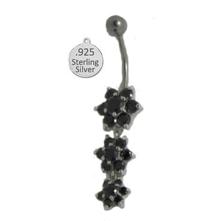 Jet 925 Wholesale terling Silver Belly Ring w flowers In CZ