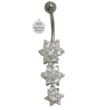 Austrian Crystal 925 Sterling Silver Belly Ring w flowers in Cz