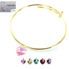 Crystal Stone Heart Charm Bangle Bracelet with pouch yellow gold And Rose