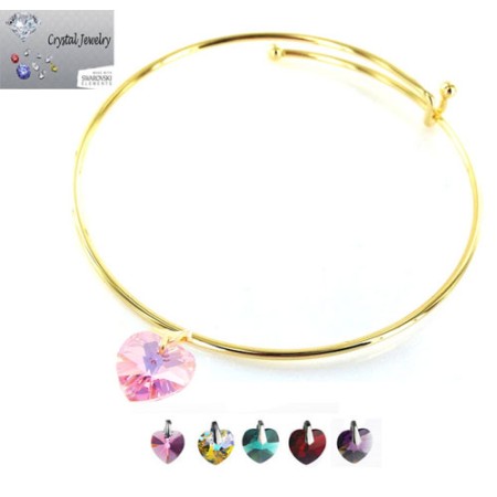 Crystal Stone Heart Charm Bangle Bracelet with pouch yellow gold And AB