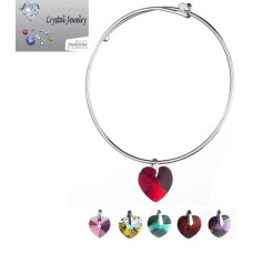 Austrian Crystal Heart Charm Bangle Bracelet with pouch white gold And AB