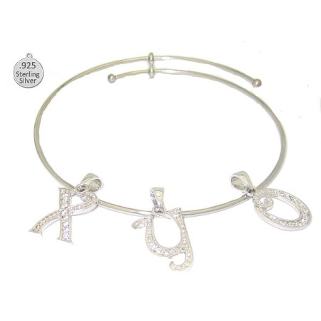 X Letter X Expandable Bangle with Letter Sterling Charm