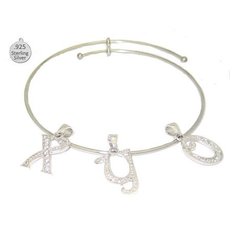 I Letter I Expandable Bangle with Letter Sterling Charm