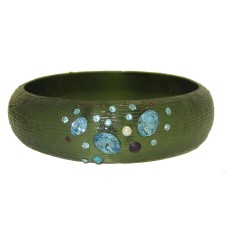 Emerald Green Resin Bangle Bracelets with Crystal accent