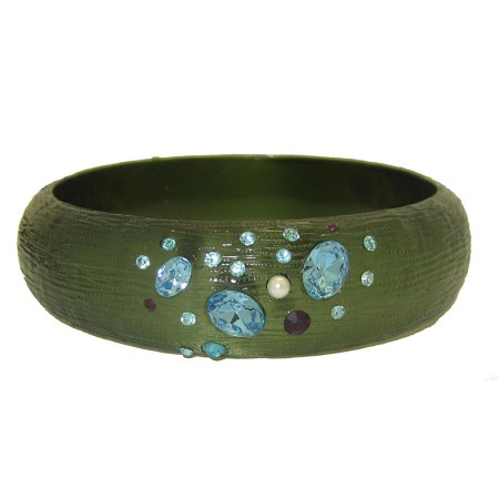 Emerald Green Resin Bangle Bracelets with Crystal accent