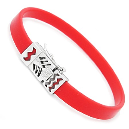 Red Rubber And Silver Bracelet for Slide Charms