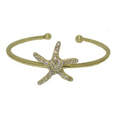 Yellow Gold and Crystal Star Fish Bangle Bracelet